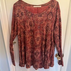 Peruvian Connection Red and Black Patterned Long Sleeve Top